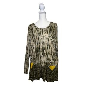 LOGO by Lori Goldstein Women's Green Patterned Long Sleeve Top Size Extra Large